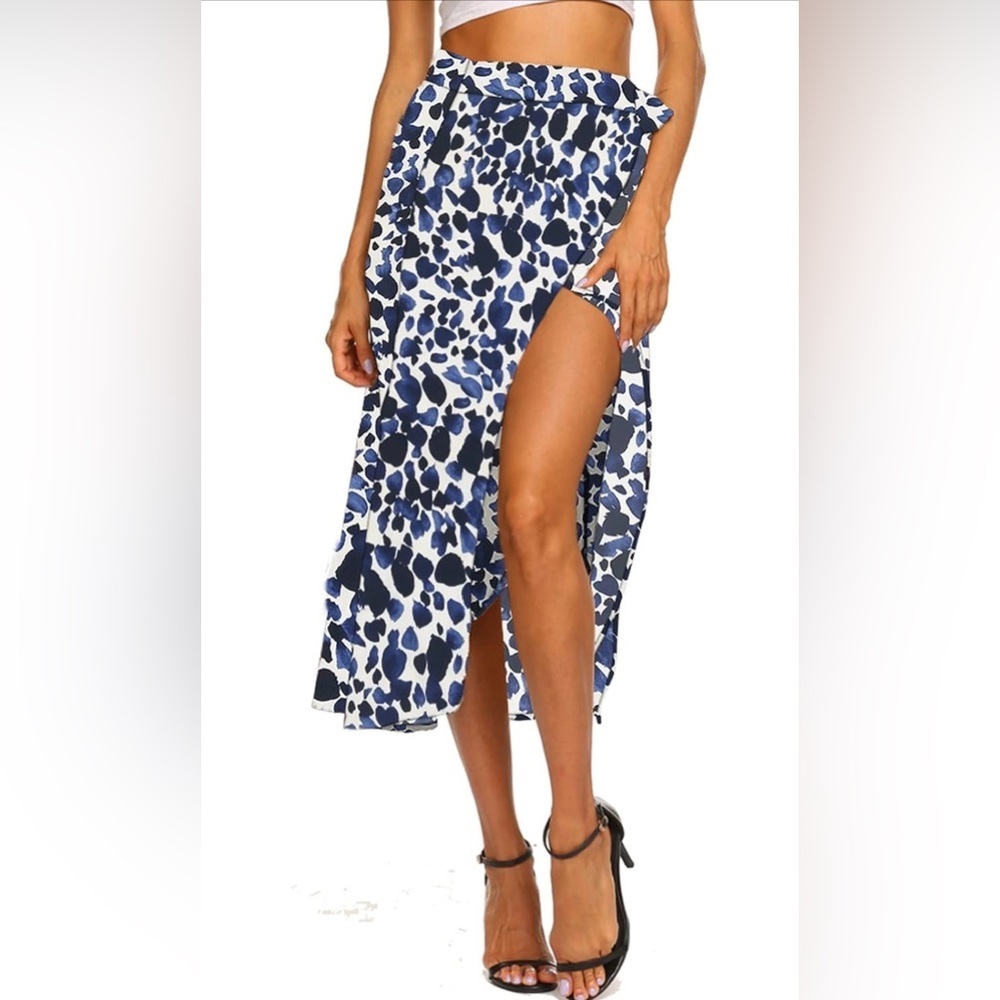 🆕 Boho Leopard Skirt High Low Split Summer Beach Midi Wrap Skirt